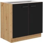 Stojąca szafka kuchenna dwudrzwiowa 80cm MILO Czarna i Dąb Artisan