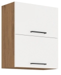 Wisząca szafka kuchenna 2-drzwiowa uchylna 60x72 WIGO - Dąb Lancelot i Biały Połysk
