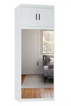 Dwudrzwiowa szafa KAPRI z dużym lustrem i nadstawką - Biała