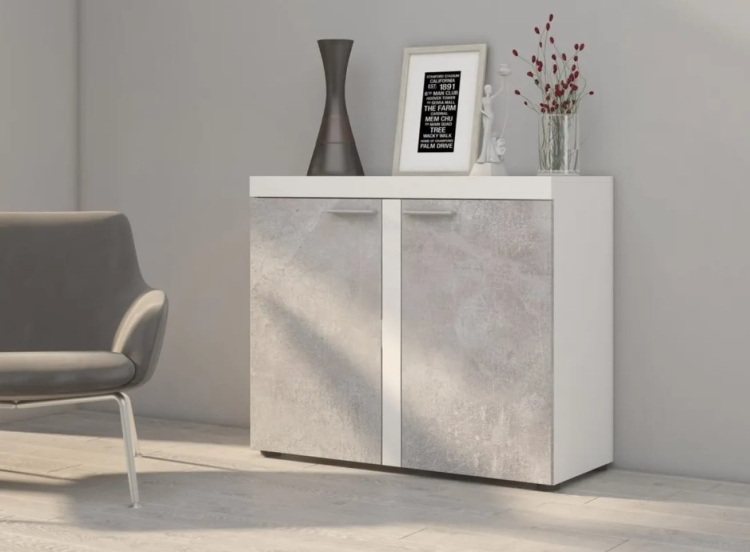 Komoda Rabbia 2D - Biel/Beton - aranżacja