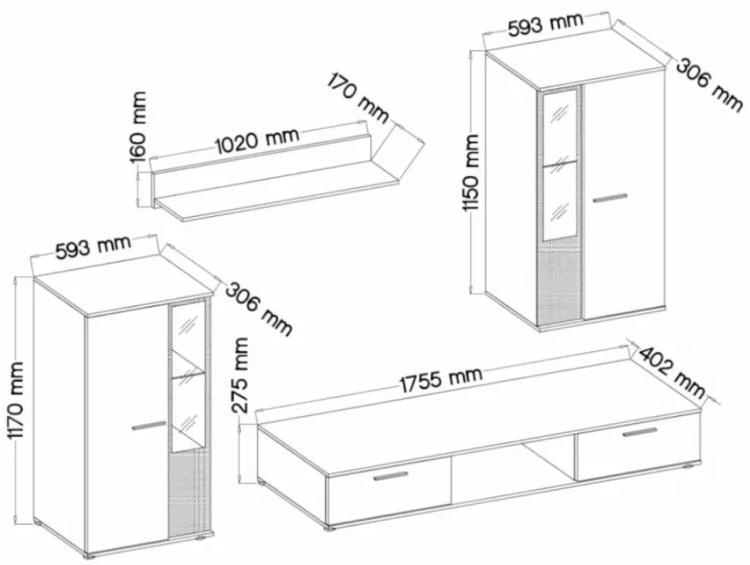 Meblościanka Salvia - Biała - wymiary
