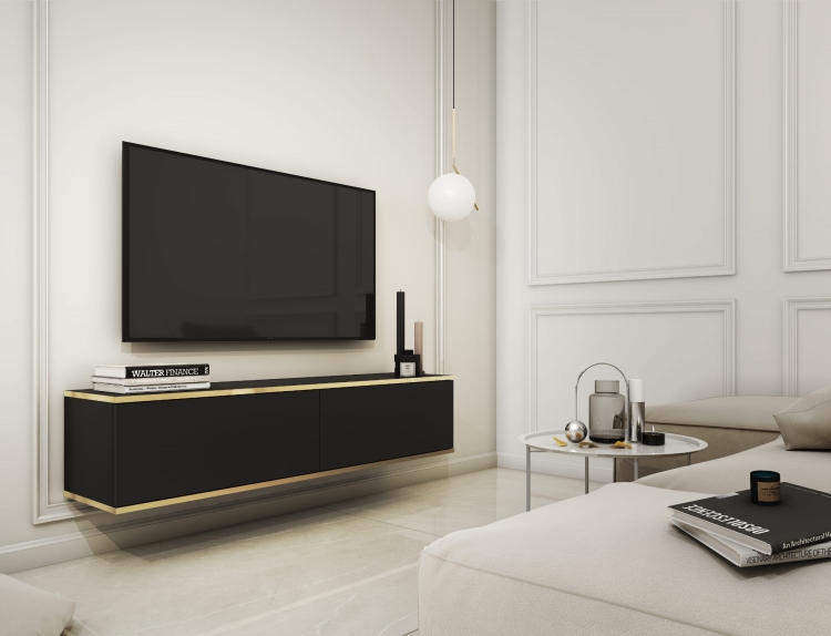 Szafka RTV Ozo 135cm - Czarna aranzacja