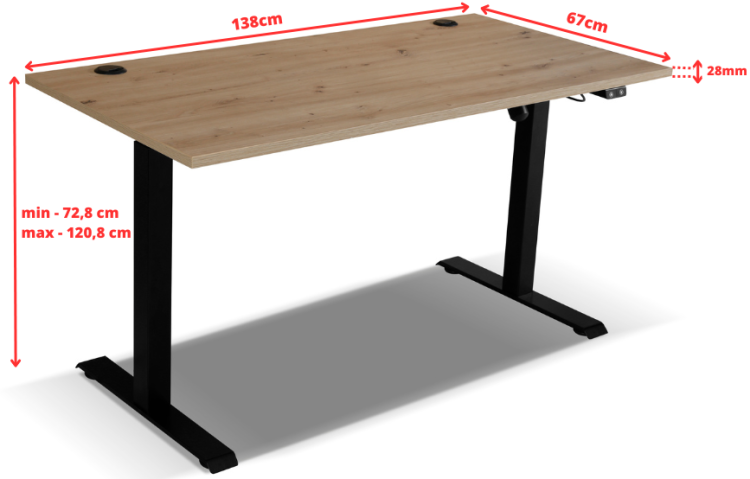 Biurko MALMO - Dąb Artisan - wymiary
